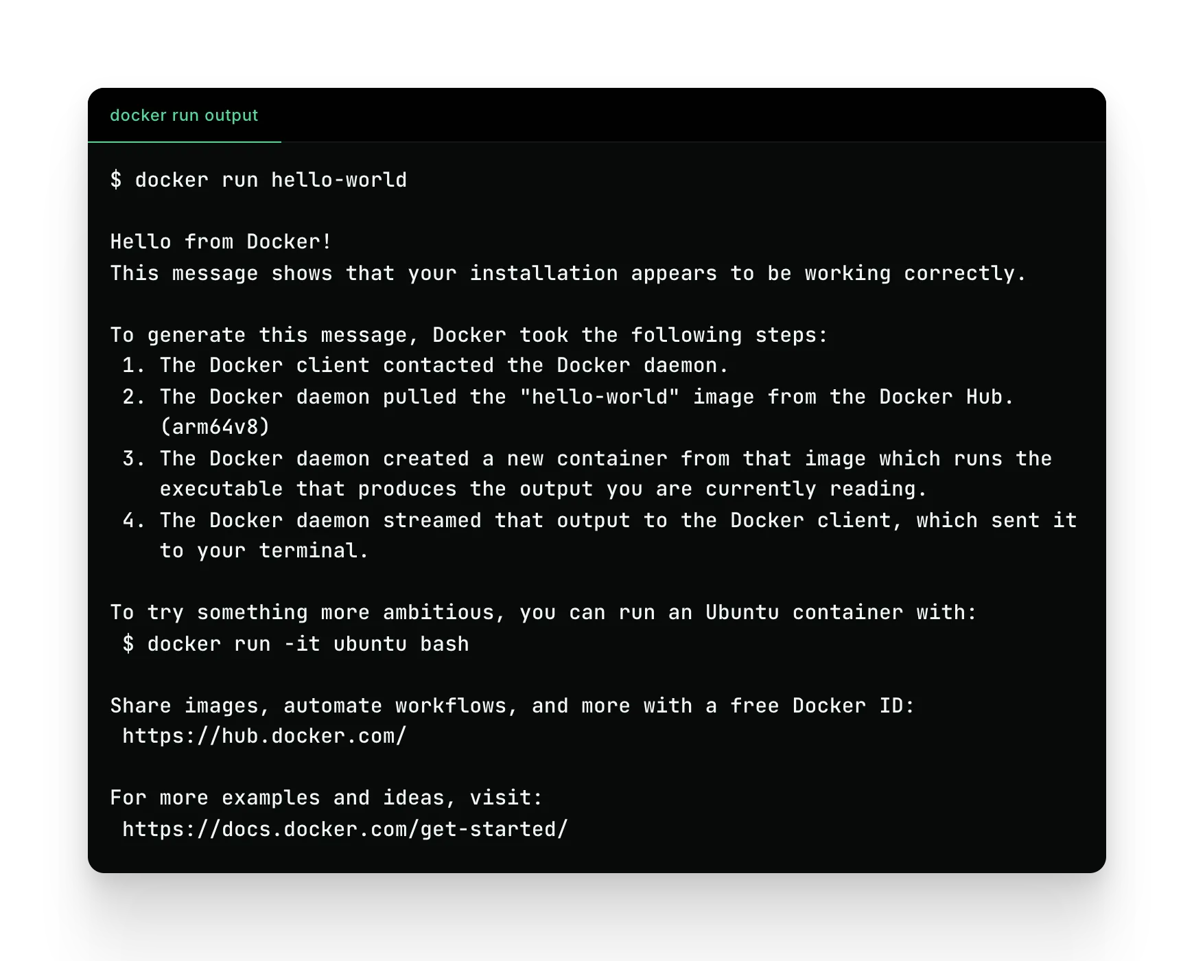 docker run hello-world output